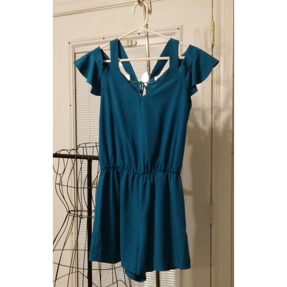 Peppermint womens teal sleeveless romper size medium. - Picture 2 of 9